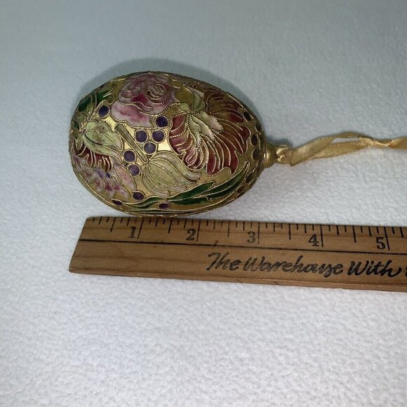 Vintage Cloisonné Victorian Enamel Gilt Egg Ornament Gold Floral - Picture 7 of 7
